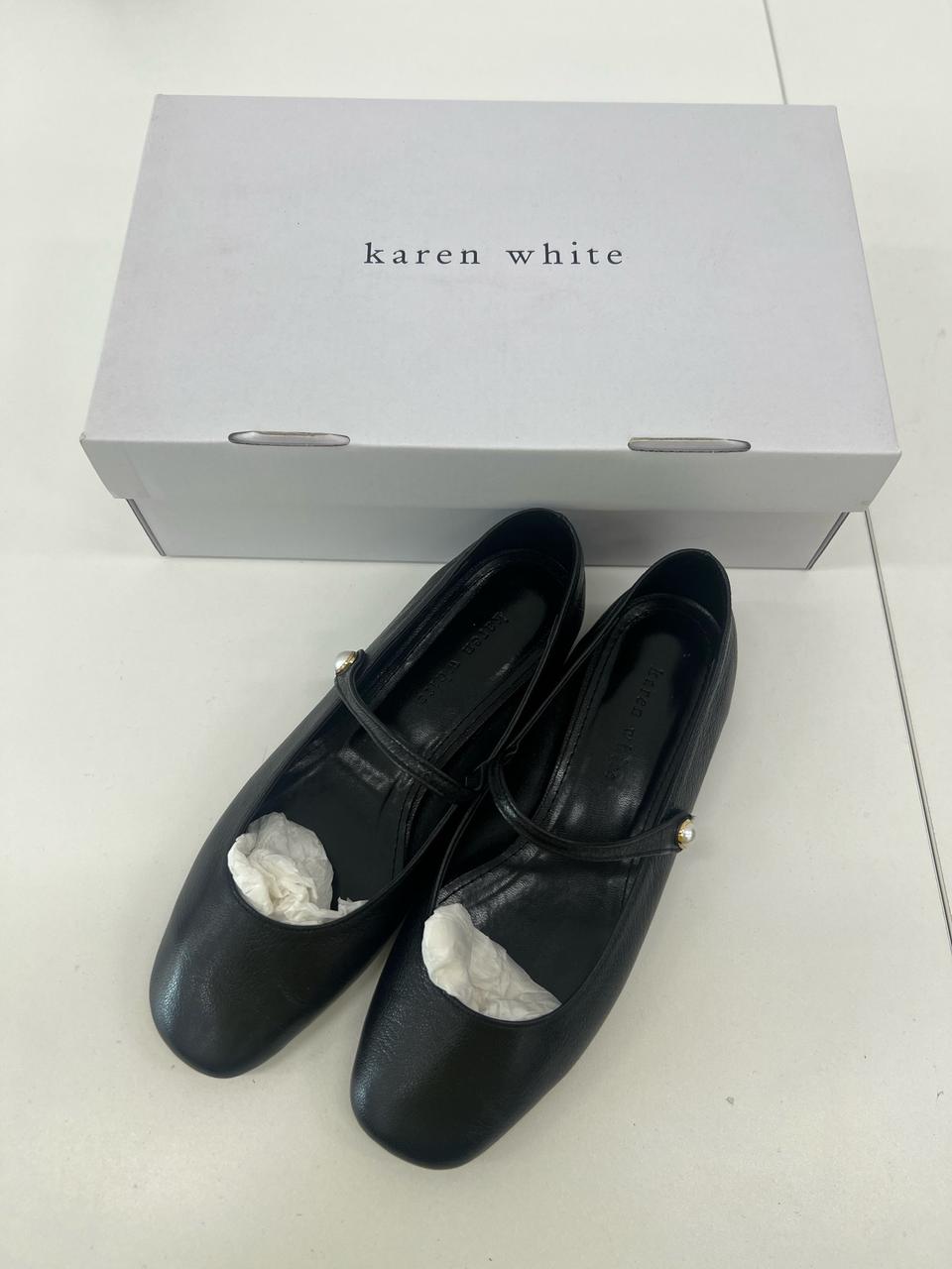 카렌 화이트 블랙 플렛 슈즈(새제품)