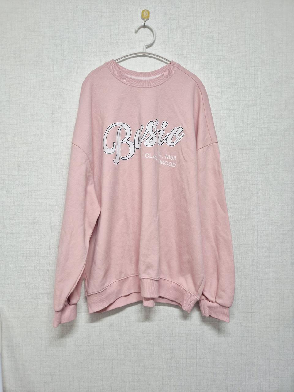 베이직 핑크색 프린팅 맨투맨