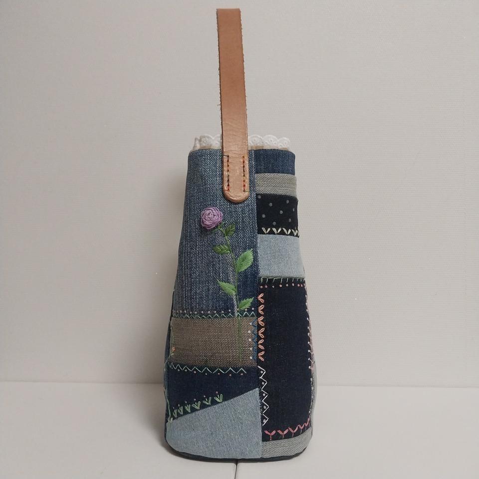 데님자수토트백