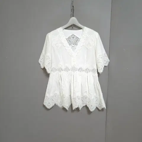 브이넥 레이스배색 블라우스 S n6116 애슐리상점