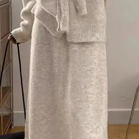 멜로디 사각숄 니트가디 /치마 세트 오트밀(새옷)