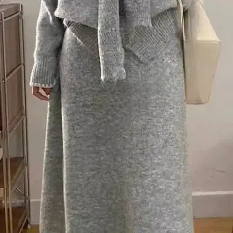 멜로디 사각숄 니트가디 /치마 세트 그레이(새옷)