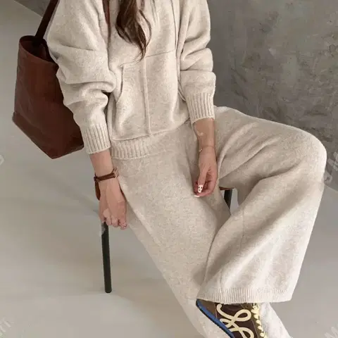 포근 니트후드 /바지 셋업 (연베이지) 새옷