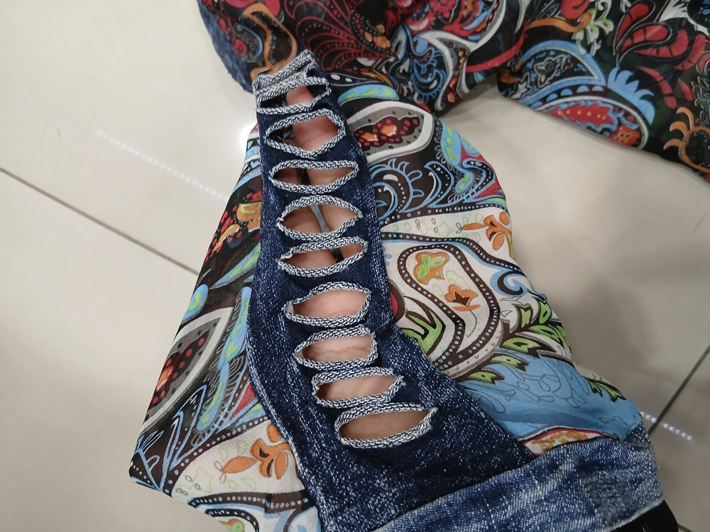 MONO B 일부데님 시스루얇은소재 팔에 구멍 블라우스 셔츠 중고 빈티지