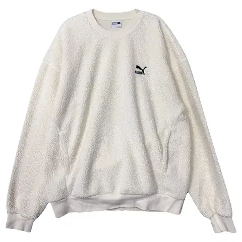 푸마 크림 로고 뽀글이 후리스 맨투맨 M