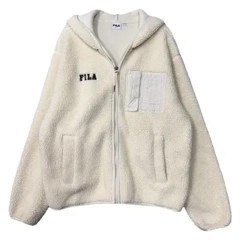 휠라 크림 로고 양털 뽀글이 후리스 후드집업 90(S)