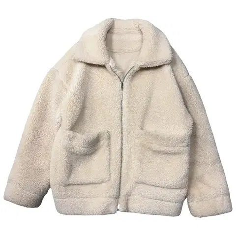 크림 양털 포켓 후리스 오버핏 자켓 FREE