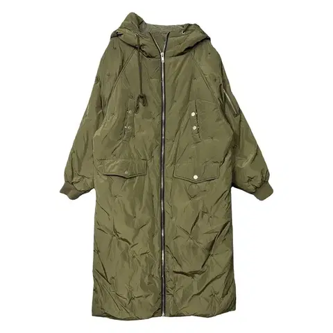 지프 카키 쿼드 포켓 후드 야상 롱패딩 S(90)