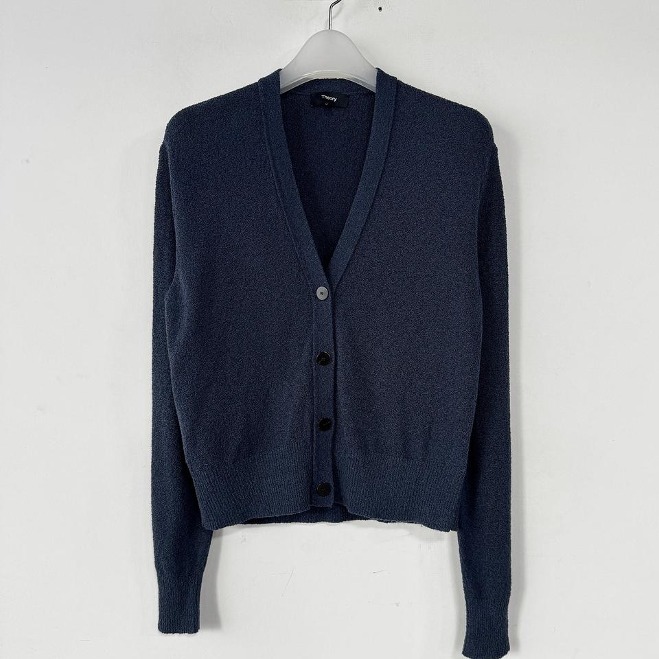 띠어리 23 실크 부클 가디건 (NAVY)