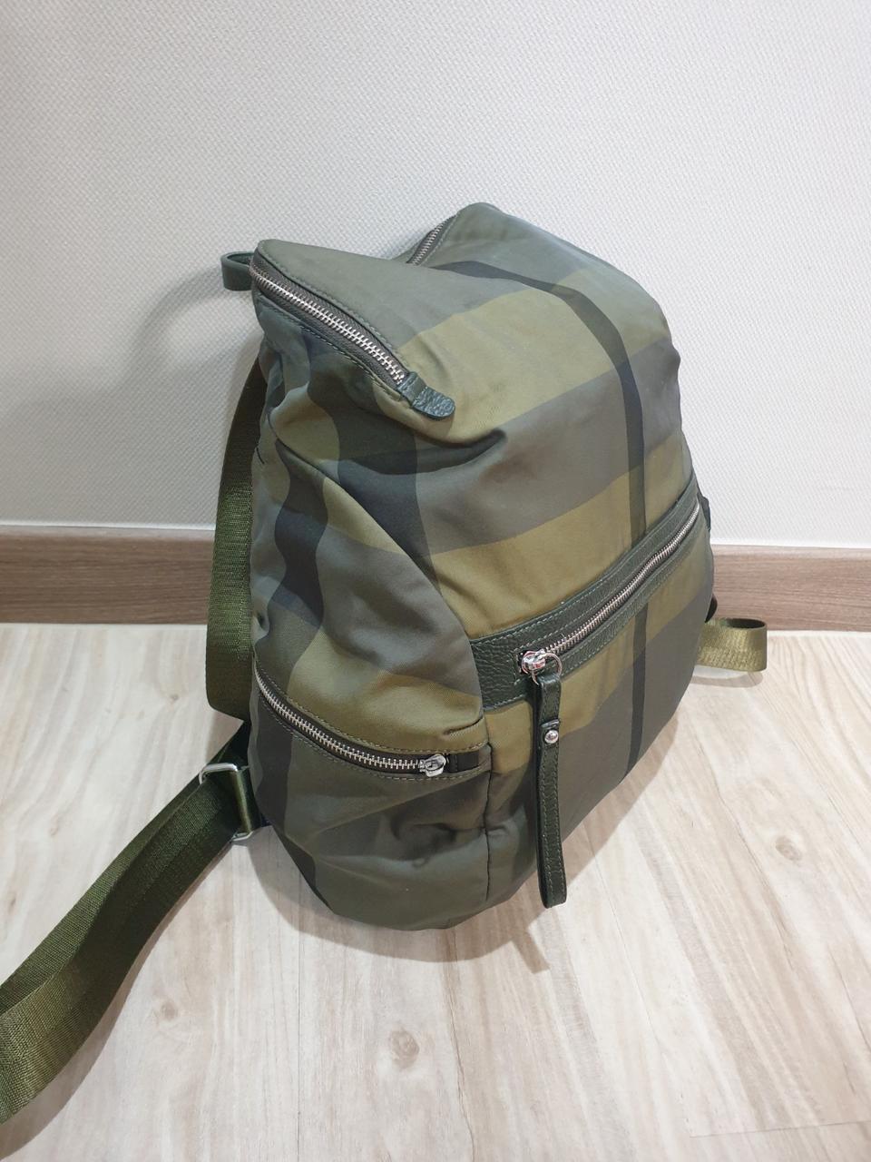 카키체크무늬  패브릭 백팩