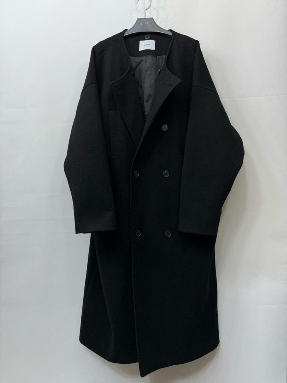 모네마켓 박시핏 더블롱코트 블랙롱코트