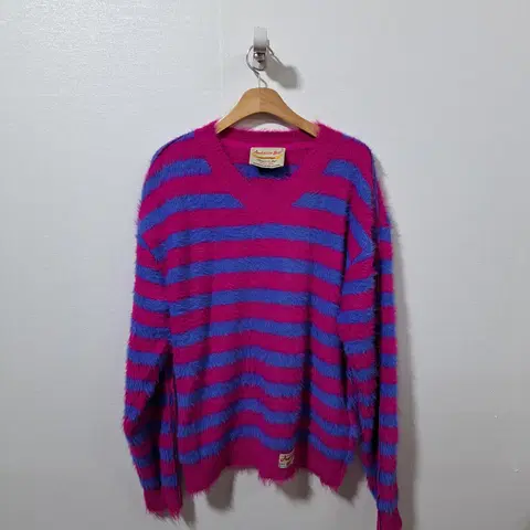 앤더슨벨 유니섹스 스트라이프 헤어리 니트 레드 L