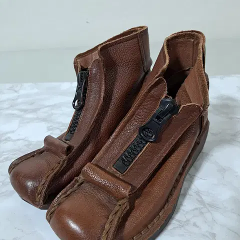 여성 가죽 부츠 갈색 235