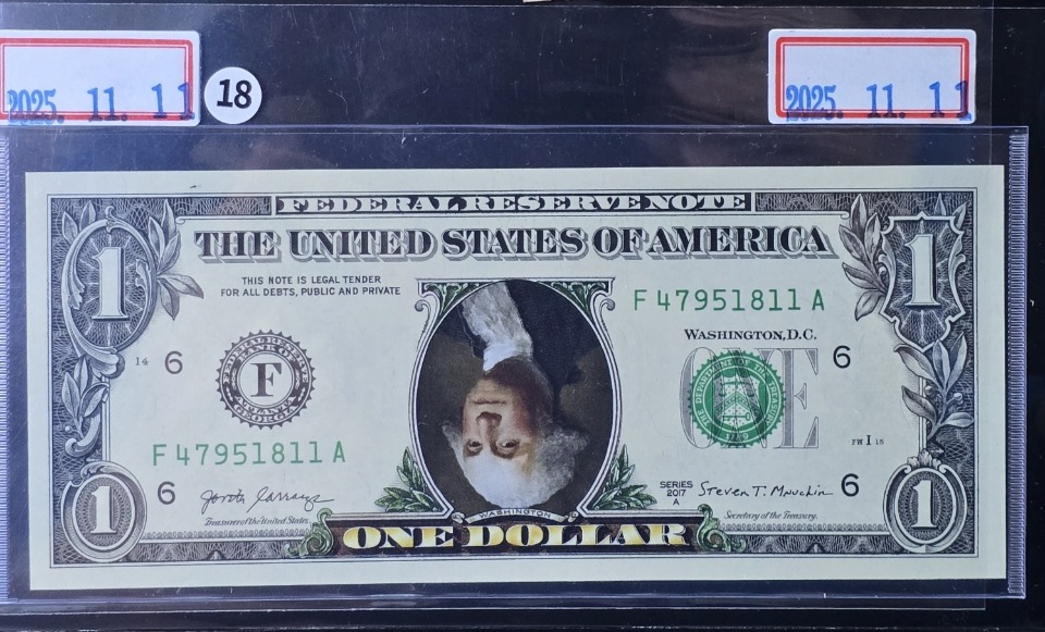 A01K 완전미사용 조지워싱턴 얼굴(독수리,피라미드)거꾸로 인쇄에러지폐