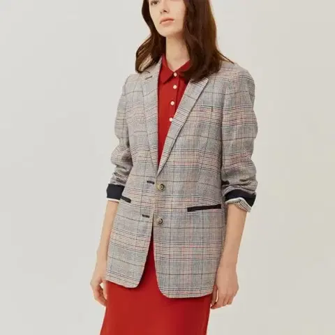 헤지스 레이디스 체크 린넨 블레이저 자켓 95