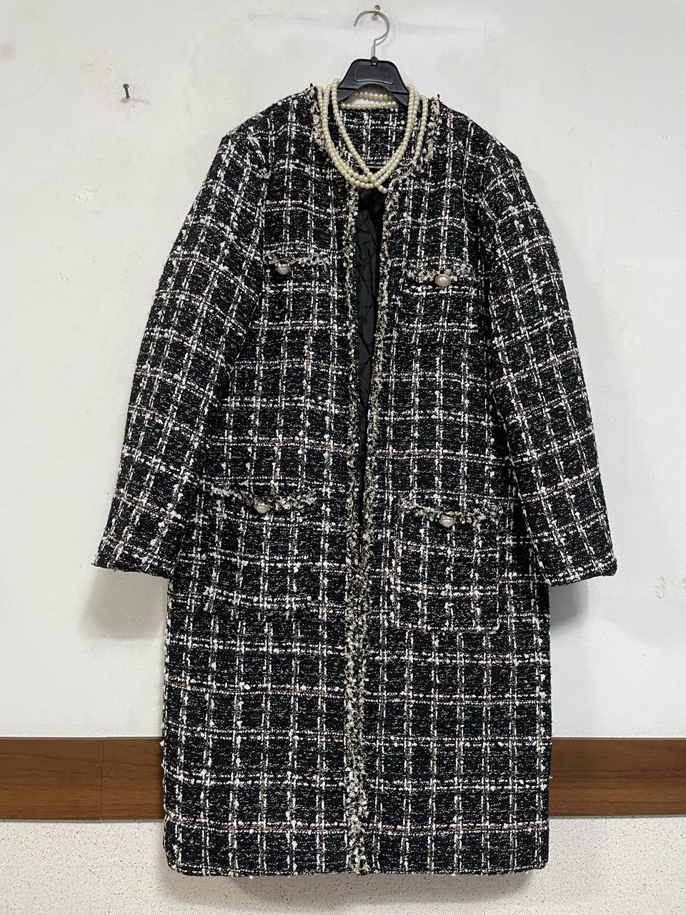 특가새)N5892 진주포켓 누빔 트위드 코트.롱 자켓.스팽글.금사
