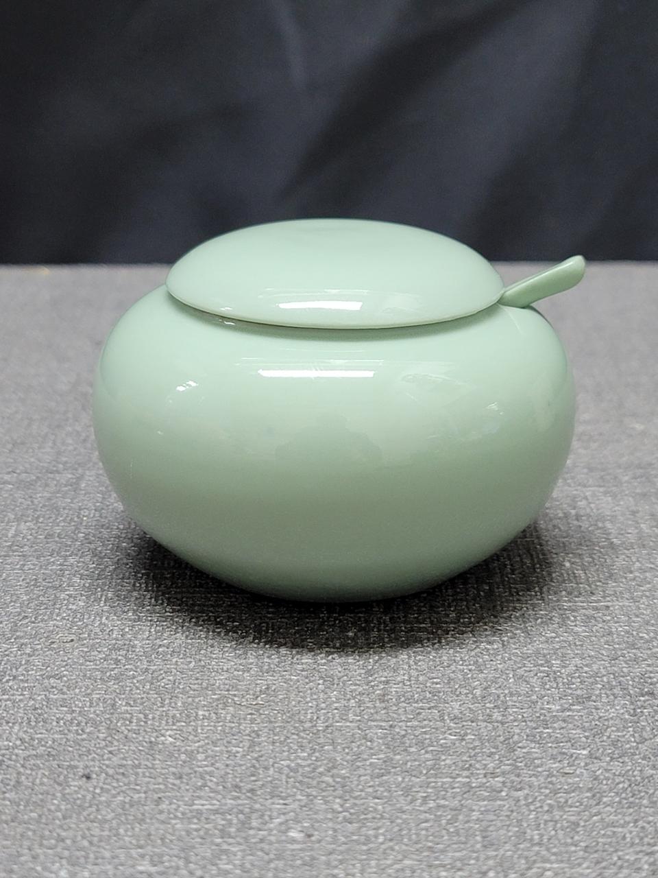 청자 무지 차통 도자기