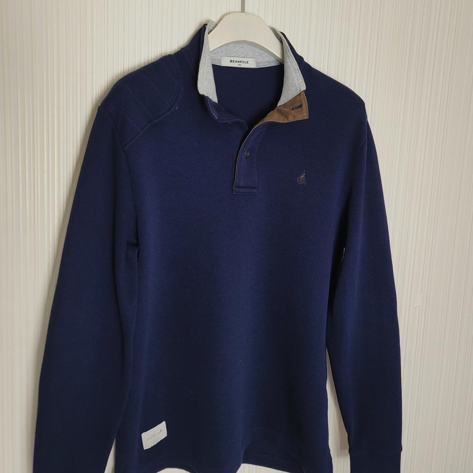 100_빈폴 헨리넥 니트맨투맨 네이비 숄더패치