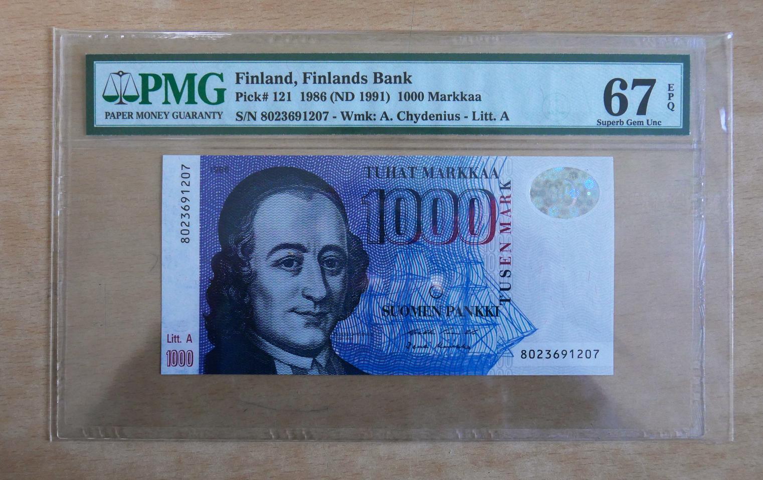 핀란드 1986년 1,000마르카 PMG67