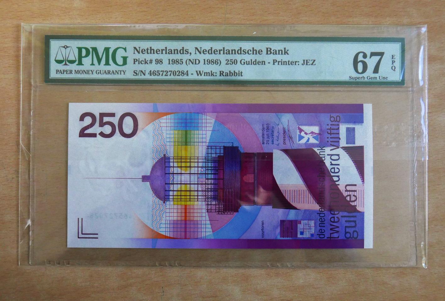 네덜란드 1985년  250굴덴 PMG67