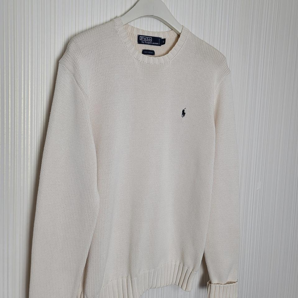 M 폴로 니트 크림 코튼스웨터 라운드