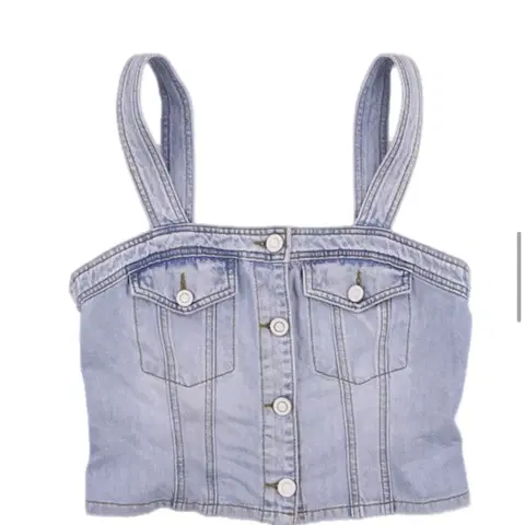 청 데님 멜빵 크롭 탑