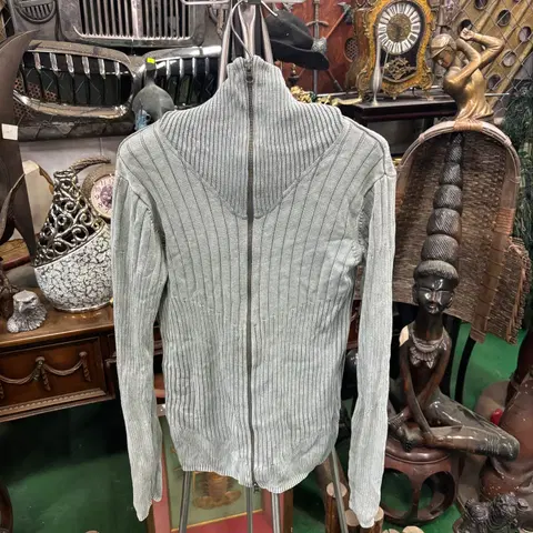 아르마니 익스체인지 (A|X) 그레이 립 니트 집업 가디건