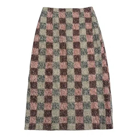 체크 울 스커트 L