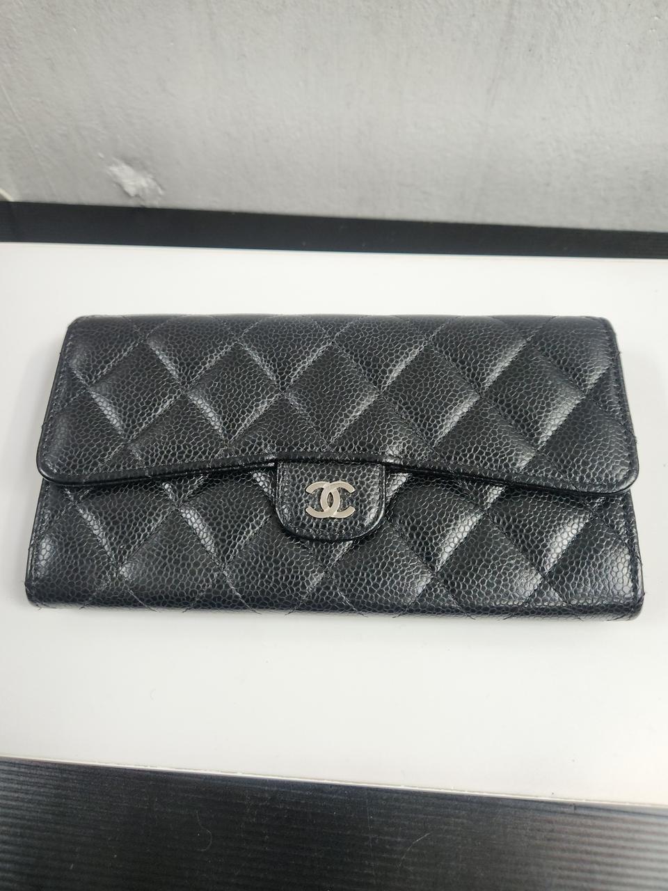 (정품) 샤넬 캐비어 블랙 실버 장지갑