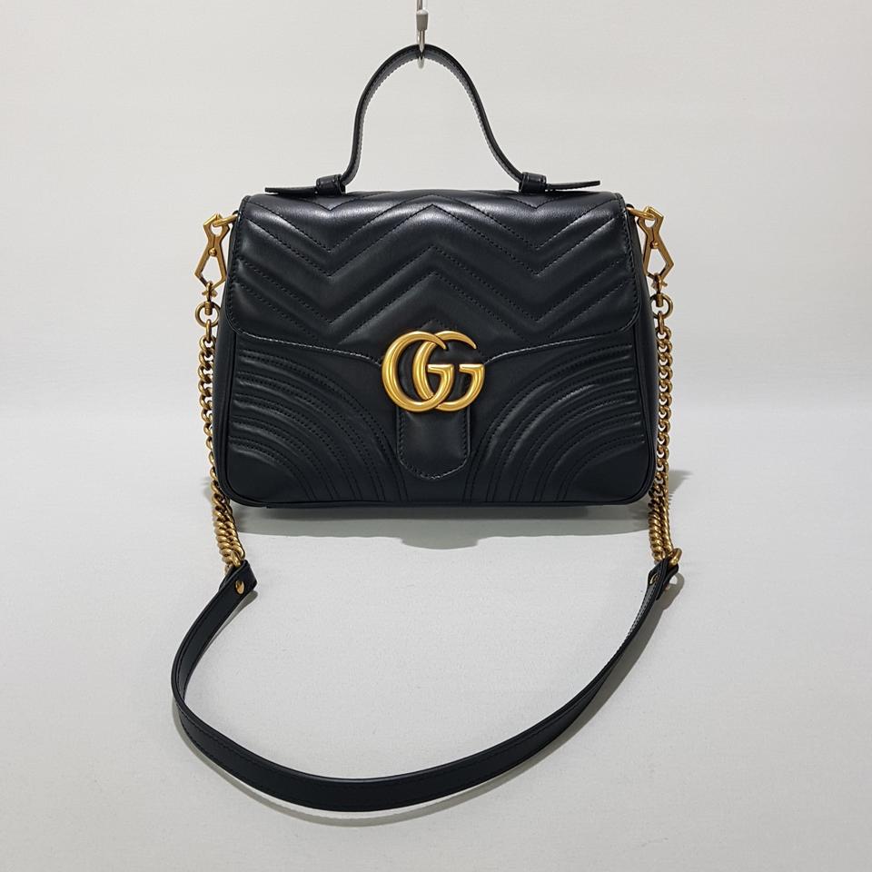 정품)구찌 GG 마몽 마틀라세 탑핸들 백 블랙 498110