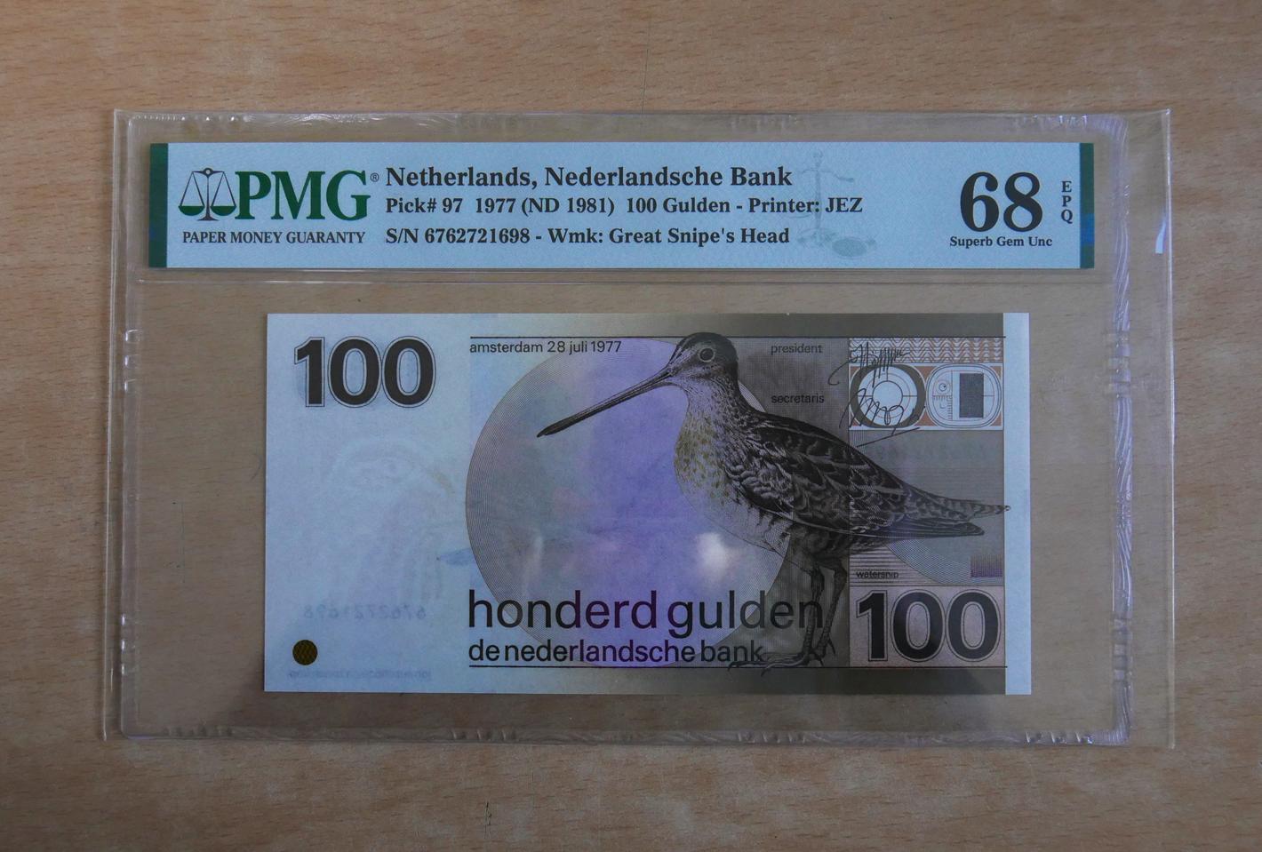 네덜란드 1977년 100굴덴 PMG 68