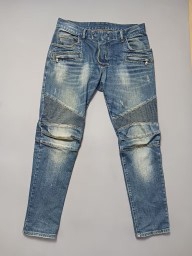 [34] 발망 화이트페인팅 바이커진 청바지