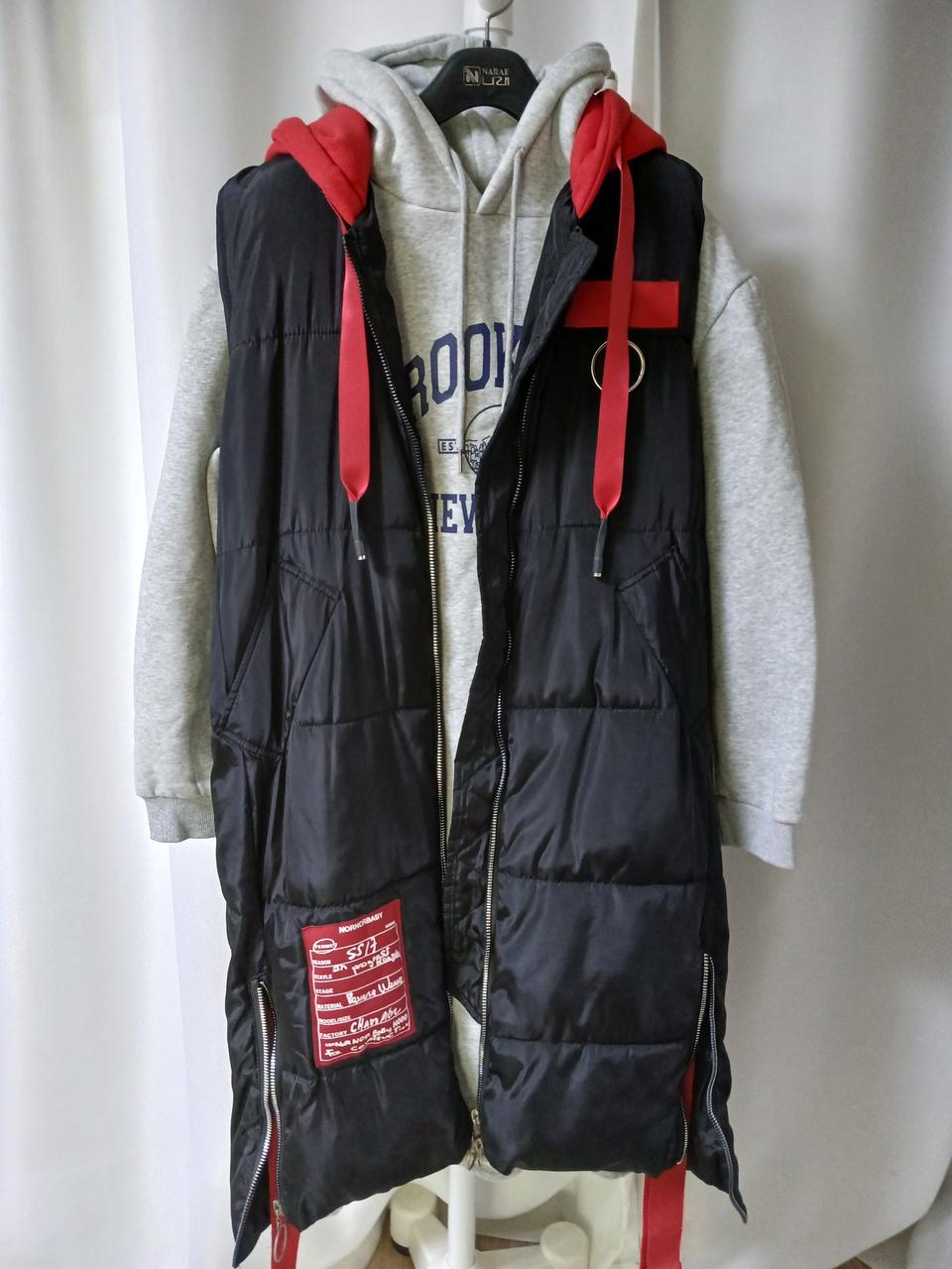 패딩베스트 롱후드원피스 세트