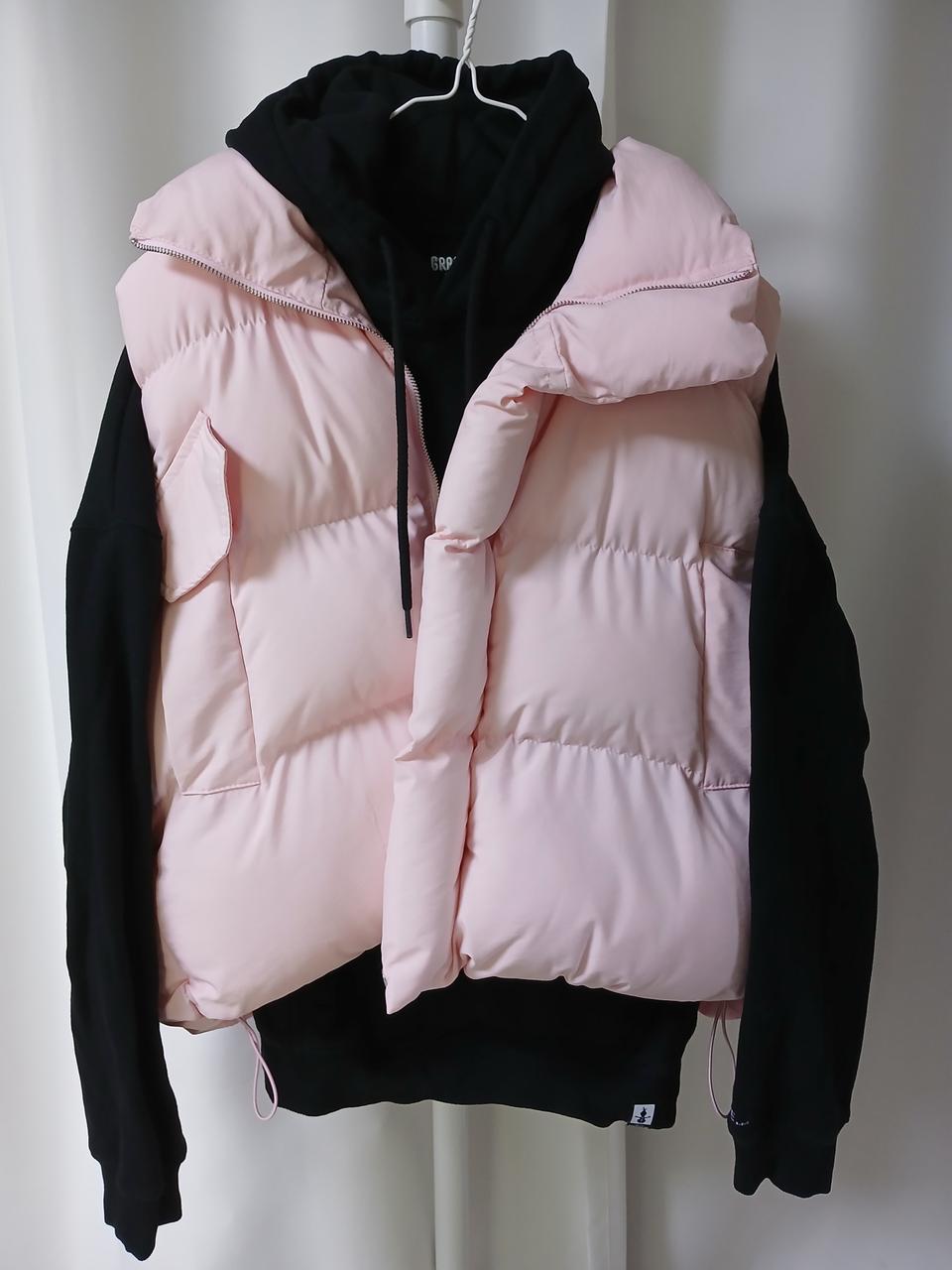 핑크패딩베스트 후드티 세트