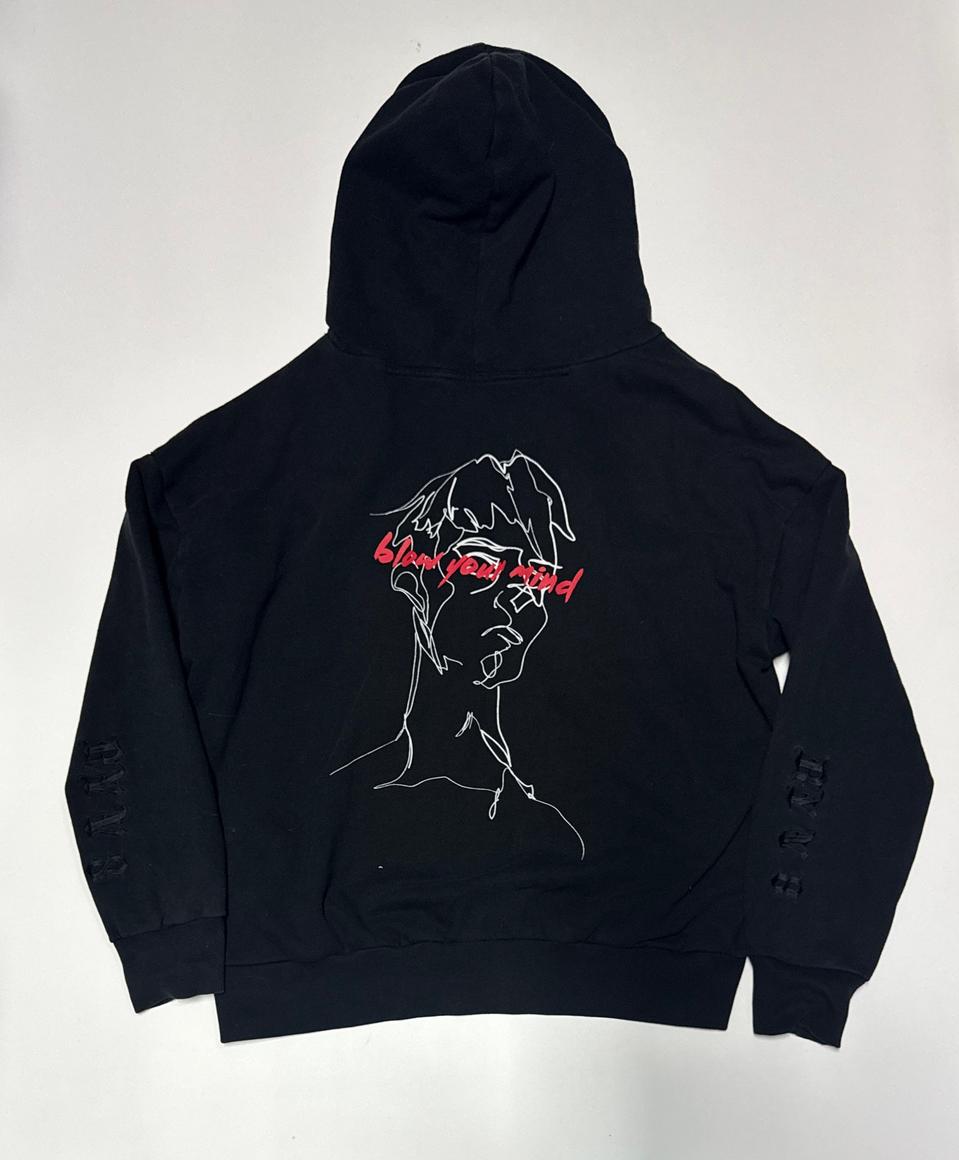 바이브레이트 뒷 프린팅 빈티지 오버핏 후드티 블랙
