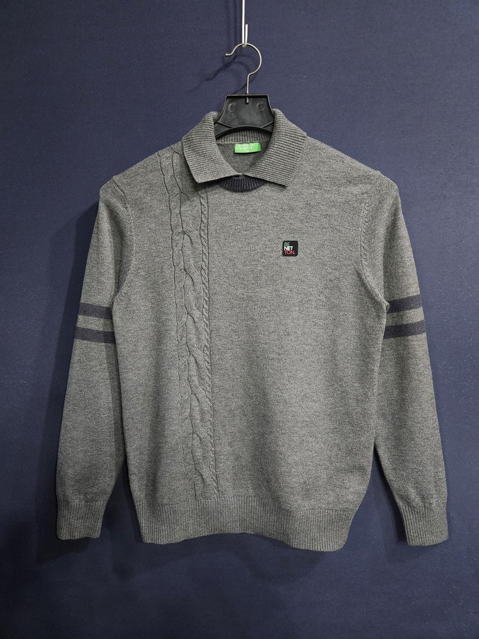 베네통 유나이티드 그레이컬러 남성 슬림핏 95 카라니트