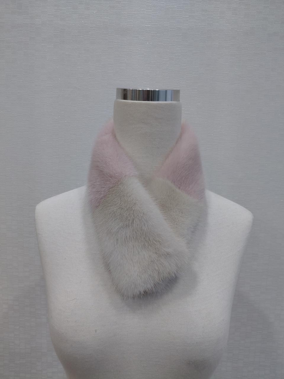 천연 밍크 핑크/펄베이지 배색 목도리