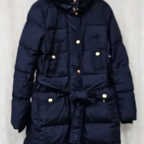 324J.crew네이비 벨트 후드 패딩 코트