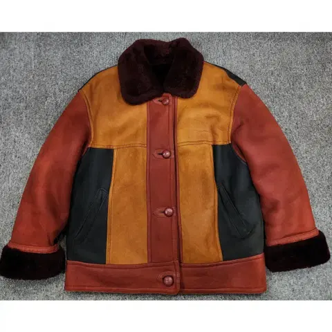 빈티지 빈폴 컬러블록 양가죽 양털 스웨이드 무스탕 95