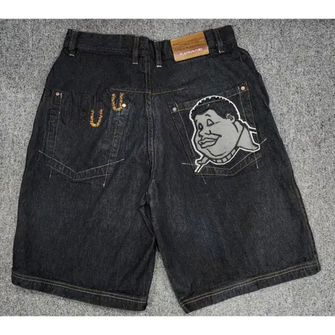 FUBU 후부 플래티넘 팻 엘버트 자수 데님 하프팬츠 반바지