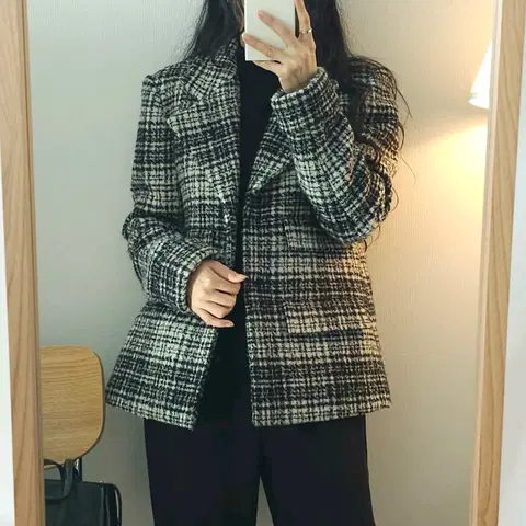 (38)ORR 오르 여자 울 체크 코트 자켓 여성 캐주얼