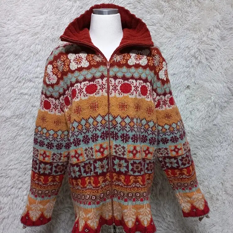 오일릴리 정품 노르딕 여자 꽃무늬 여성 집업니트긴팔자켓 프리