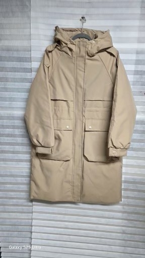 베이지 후드 롱 패딩