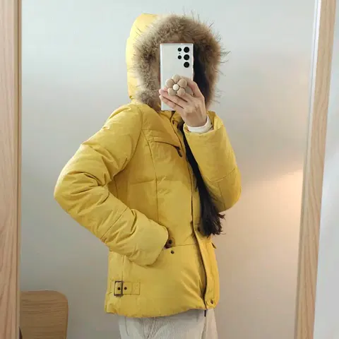 (66)ZOOC 옐로우 퍼 후드 패딩 오리털 점퍼 K15W1297