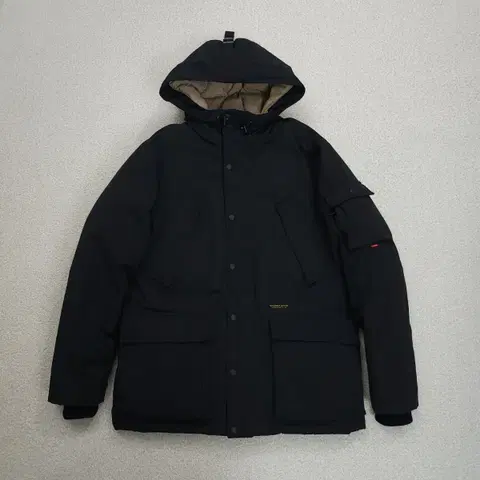 (L)커버낫 블랙 덕다운 후드 패딩 점퍼 캐주얼 야상 L12W1384