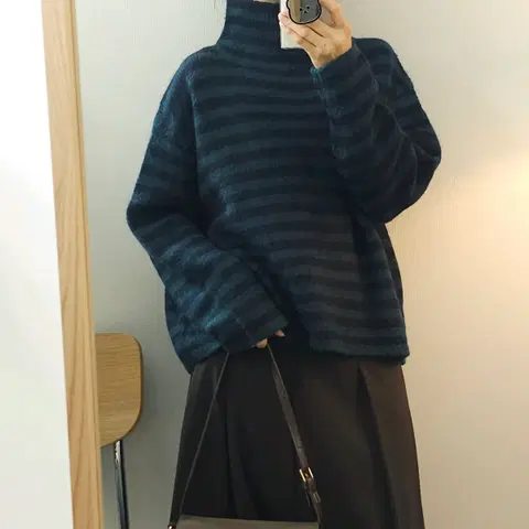 (F)니코앤드 터틀넥 스트라이프 울 모헤어 니트 스웨터 W1573