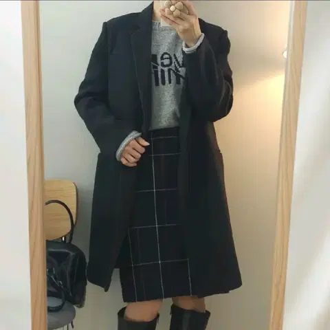 (88-98-165)SJSJ 울 캐시미어 모직 여성 코트 차콜