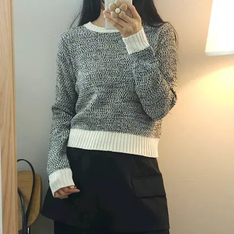 (F)일본빈티지 에고이스트 라운드넥 크롭 배색 니트 L14W1463