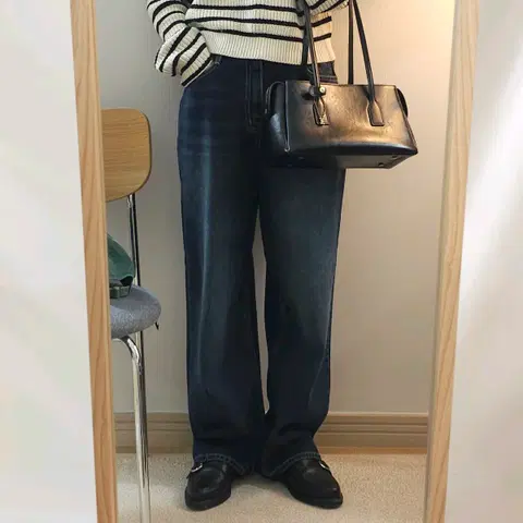 (L)블림핏 여성 오버핏 진청 데님 청바지 J17W1286