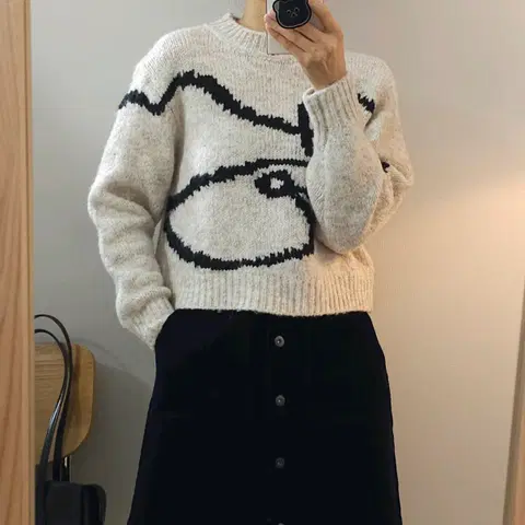 (F)HOSI 여성 패턴 세미크롭 니트 W1570